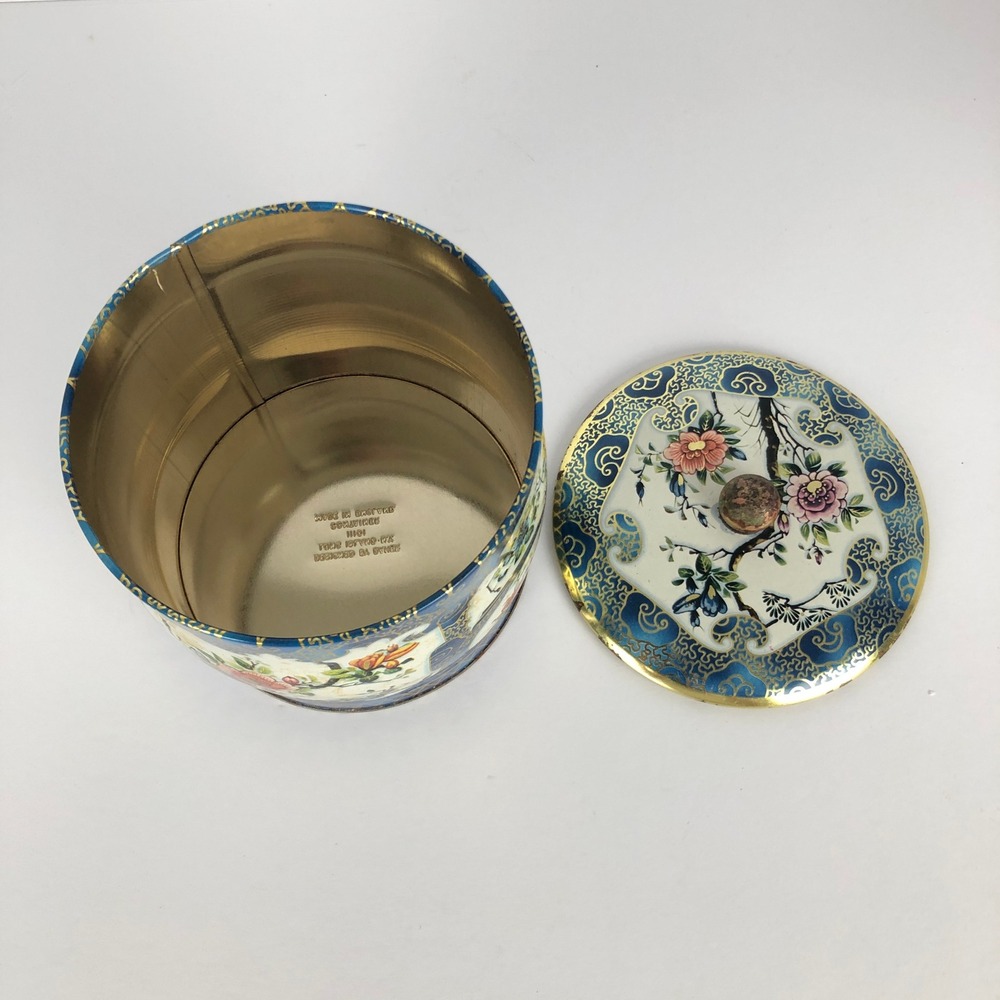 VTG Daher England Floral Tin Canister Blue Gold Chinoiserie 11101 5.5 inch - Picture 7 of 11